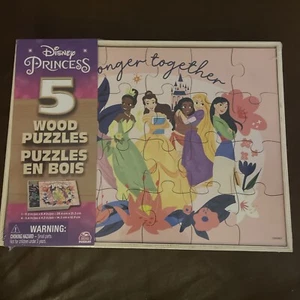 Disney Princess 5-Pack of Wood Jigsaw Puzzles Brand NEW - Picture 1 of 5