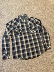 Ben Sherman Hemd Herren 2XL blau kariert Western Pearl Snap Langarm Freizeit - Bild 1 von 5