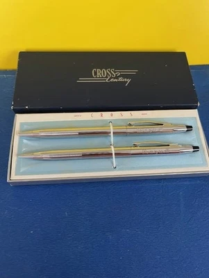 Juego de bolígrafo y lápiz cruzado cromado vintage con caja nuevo otro Foto 1 de 2
