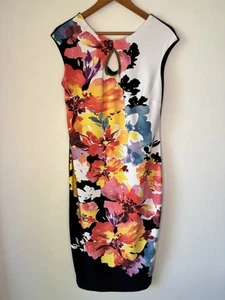 JOSEPH RIBKOFF Womens Black FLORAL Pencil Sleeveless DRESS Gold Hardware Sz 14 - Picture 1 of 12