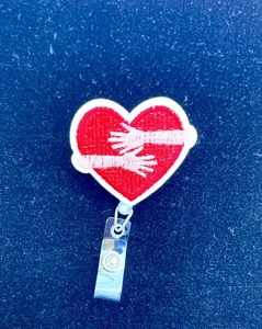 Heart Retractable Badge Holder Reel Lanyard Love & Hands Healthcare Hug Red - Picture 1 of 4