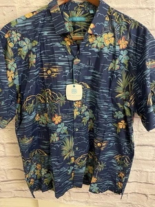 Nuevo NUEVO CON ETIQUETAS TORI RICHARD Algodón Césped Hawaiano Azul Abotonado Floral Aloha Para Hombres 2XL - Imagen 1 de 8