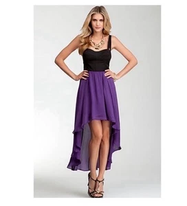Bebe Purple Black Hi Lo Women Dress Size L Brand New Event Party Cutout NWT - Picture 1 of 16