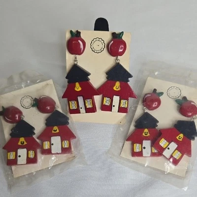 Pendientes de maestro de escuela/manzana, 3 pares, NUEVO Foto 1 de 4