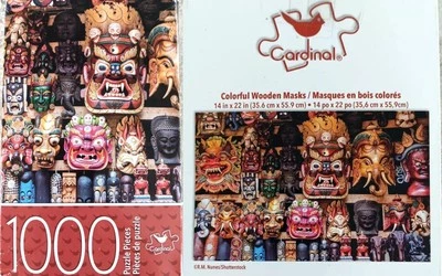 Кардинальные красочные деревянные маски 1000 шт. пазл. Мелкие кусочки 14 x 22 дюйма - Изображение 1 из 3