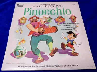 VINTAGE 1963 WALT DISNEY PINOCCHIO LP VINYL RECORD Album 33 - Image 1 of 4