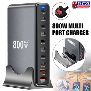 Caricabatteria GaN desktop 800 W 10 porte USB tipo C stazione di ricarica PD ricarica rapida UK - Foto 1 di 13