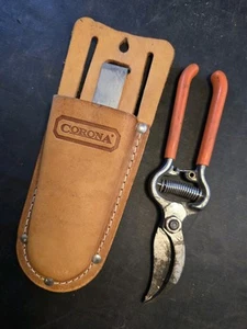 Vintage Corona USA 60 Bypass Pruning Shears w/ Leather Holder Sheath - Picture 1 of 5