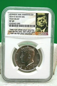 2014 D Kennedy 50th Anniversary Silver 50 Cent Piece High Relief NGC SP69 - Picture 1 of 6