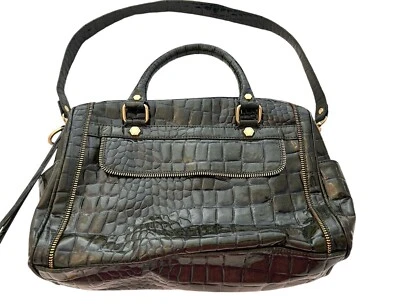 Bolso de Hombro Gianni Bini Dos Asas Borde Oliva/Dorado Imitación Piel de Caimán Cartera S Foto 1 de 4