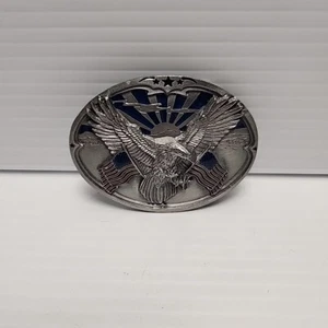 Bergamot Vintage American Flags & Eagle Belt Buckle T-256 3D Pewter - Picture 1 of 9