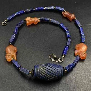 Antike Lapis Mit Achat Tier Tiger Eingravierte Halskette Naturstein - Bild 1 von 7