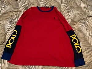 POLO RALPH LAUREN MENS LONG SLEEVE T-SHIRT RED/BLUE XL - Picture 1 of 5