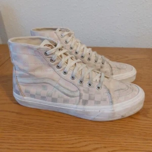 Vans Sk8-Hi Skate Shoes Trainers Women Size UK 8 Pink Silver Canvas Checkerboard - Picture 1 of 15