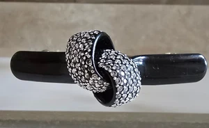 French Black Lucite Knot with Crystals Hair Clip Barrette 31/2 ” Handmade in FR - Picture 1 of 6