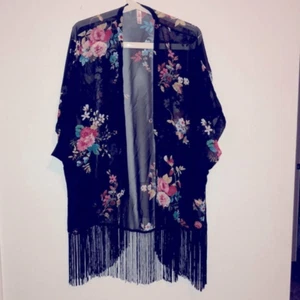 Xhilaration Womens shawls wrap vest smoking black size S black fringes - Picture 1 of 7
