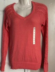 TAN Auténtico American Heritage Talla M Rosa Coral L/S Suéter Cuello en V Pullover - Imagen 1 de 10