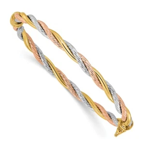 14K Tri-color Gold Polished and Twisted Hinged Bangle Bracelet 6.64gram for Mom - Picture 1 of 4