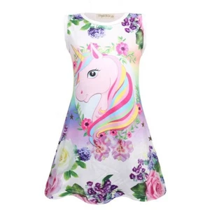 Girls Unicorn Printed Nightshirt Toddler Flower Night Dresses One-piece Pajamas - Picture 1 of 5