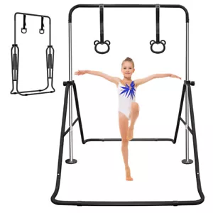 Black Multifunctional Adjustable Children's Horizontal Gymnastic Bar with Rings - Picture 1 of 9