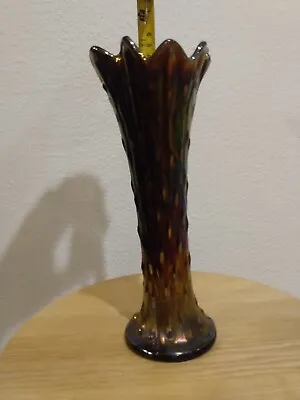 Antique Northwood Amethyst Carnival Art Glass Tree Trunk Swung 10” Tall Vase • 45£