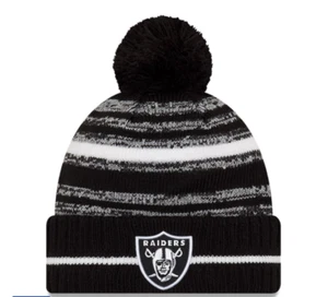 Las Vegas Raiders New Era Sideline Sport Knit Hat Black & White- PomPom - Bild 1 von 2