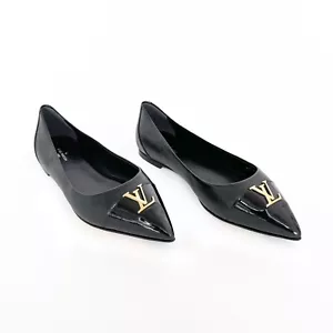 Louis Vuitton Capucine LV Ballet Flat EU 37.5 US 7.5 Black Cap Toe Pointed Logo - Picture 1 of 14