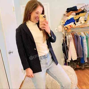 Veronica Beard Navy Blue Striped Lace Side One Button Dickey Blazer Jacket XXS - Picture 1 of 16