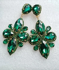 1 paar Ohrringe Clip XXL Acryl goldfarben/Grün extravagante Form Modeschmuck - Bild 1 von 4