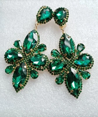 1 paar Ohrringe Clip XXL Acryl goldfarben/Grün extravagante Form Modeschmuck - Bild 1 von 4