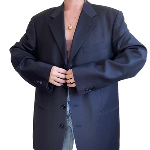 Blazer Abrigo Deportivo De Colección Años 90 Givenchy Lana Azul Marino Minimalista De Gran Tamaño Talla 43 L - Imagen 1 de 10