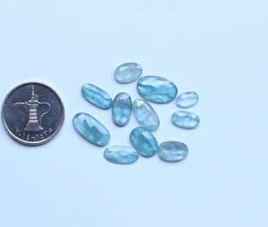 Kyanite Faceted Gemstone Natural Aqua Kyanite Rose Cut Faceted Cabs Lot 9TO16MM - Picture 1 of 5