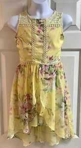 Ally B Girl's Yellow Floral High Low Short /Jumpsuit Designer Dress Size: 10 - Picture 1 of 12