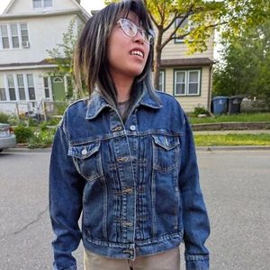 Chaqueta Antigua Azul Marino Para Mujer M Azul Denim Tipo 2 Camionero Plisada Retro Recorta Calce Cuadrado - Imagen 1 de 19