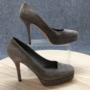 Gucci Shoes Womens 38.5 Slip On Platform Pumps Gray Suede Casual Heels Square - Picture 1 of 21