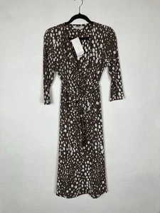 BNWT David Nieper Mocha Ruched Spotted Midi Fit & Flare Dress UK 14 Stretch - Picture 1 of 9