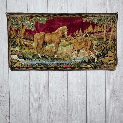 Tapiz de caballo vintage colgante de pared - escena de madre y potro - decoración rústica 19x36,5 Foto 1 de 4