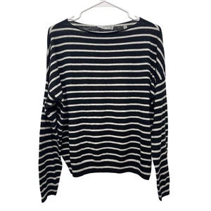 Vince Damen gestreifter U-Boot-Ausschnitt Pullover schwarz weiß gestreift Langarm Large - Bild 1 von 5