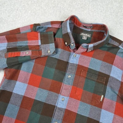 Eddie Bauer Mens Large Red Green Blue Slim Fit Plaid Flannel  - Image 1 of 4