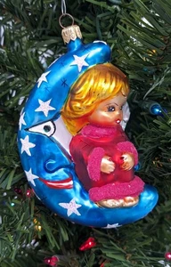 Christopher Radko WATCH OVER ME Angel & Moon Glass Christmas Ornament - Picture 1 of 8