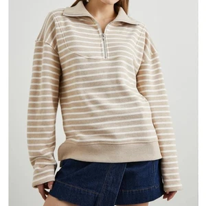 Rails melierter beige gestreifter Parker 100 % Baumwolle Viertelreißverschluss Pullover - Größe XL - Bild 1 von 13