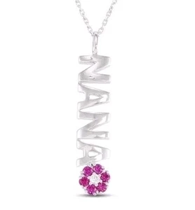 Ruby & White Sapphire Nana Necklace Sterling Silver 18" Pendant Lab-Created Gems - Picture 1 of 2