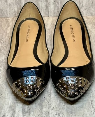 Antonio Melani Milena черная лакированная кожа серебряные гвоздики без шнуровки на плоской подошве 10 М - Изображение 1 из 4