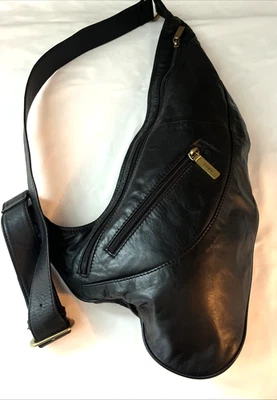 HOBO Vintage Large Black Leather Sling Bag Crossbody Pockets - Image 1 of 4