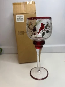 NUOVO Yankee Candle Vetro Crackled Votivo STEM Portacandele INVERNO Uccellini 8,5”H - Foto 1 di 8