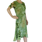 Robe Jolibel femme 12 mousseline de soie brodée verte et or doublée haute basse