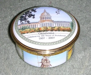 Halcyon Days Porcelain Trinket Box ~ OKLAHOMA CENTENNIAL 1907-2007 ~ LIMITED Ed. - Picture 1 of 7