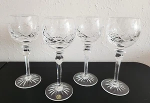 VTG Rogaska JASMINE Set of 4 Crystal Hock Wine Glasses Etched Floral & Diamond - Picture 1 of 16