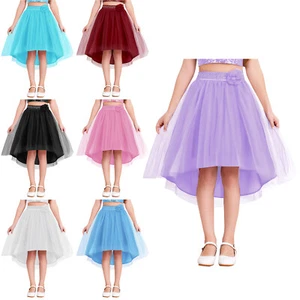 Girls Tulle Skirt Femininity Party Skirt High Low Long Asymmetrical Fake Flower - Picture 1 of 81