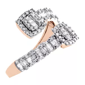 10K Rose Gold Baguette Diamond Bypass Design Cocktail Right Hand Ring 0.62 Ct - Picture 1 of 5